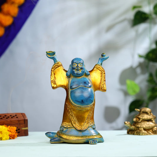 9_Coloured_Brass_Laughing_Buddha_Standing_on_Tortoise_Idol_1