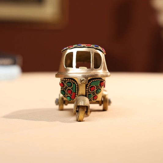 Brass Auto Rickshaw  with Stonework - Small 1