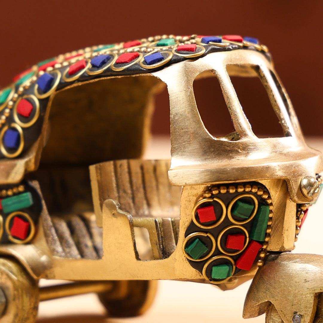 Brass Auto Rickshaw  with Stonework - Small 2