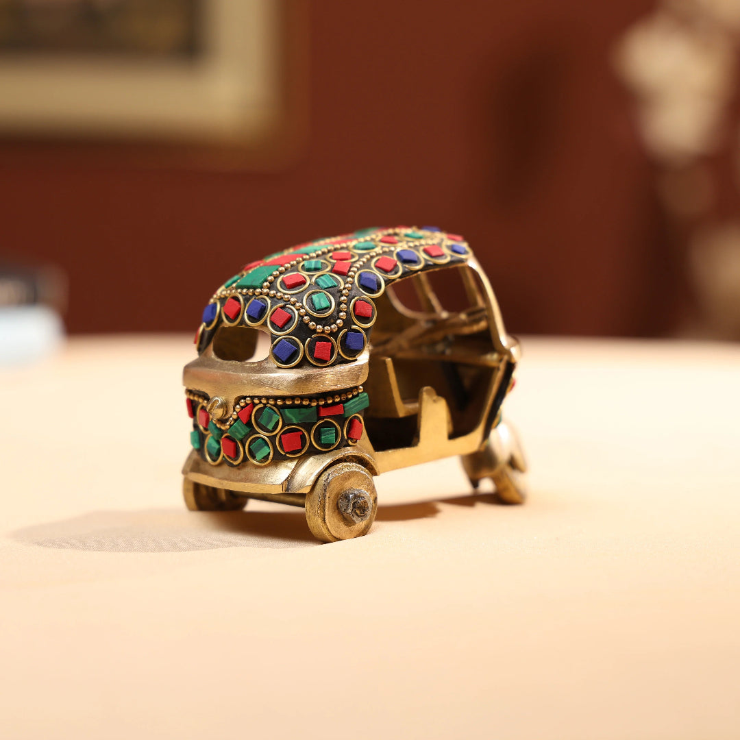 Brass Auto Rickshaw  with Stonework - Small 3