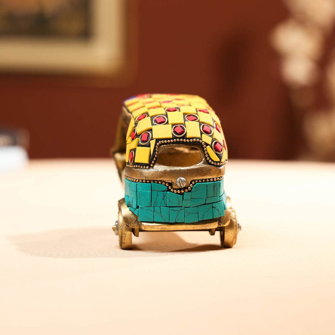 Brass Auto Rickshaw with Stonework 2