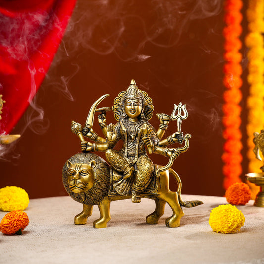 Brass Golden Antique Finish Goddess Durga Idol 1