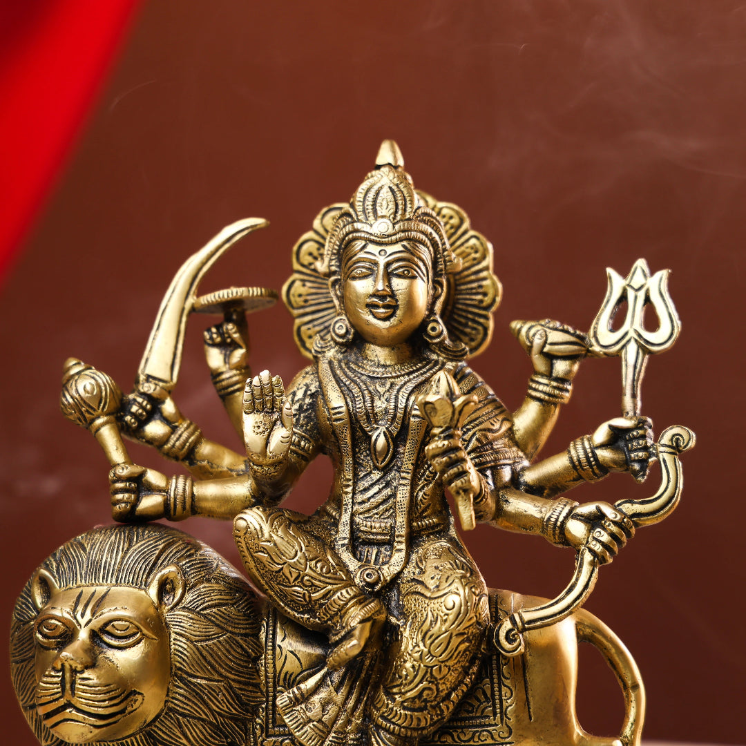 Brass Golden Antique Finish Goddess Durga Idol 2