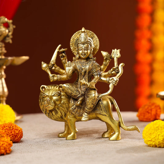 Brass Golden Antique Goddess Durga Idol 1