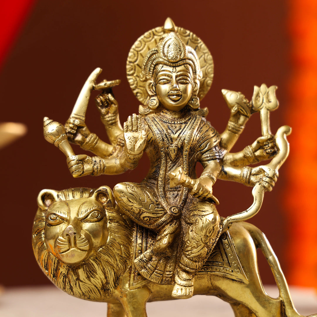 Brass Golden Antique Goddess Durga Idol 2