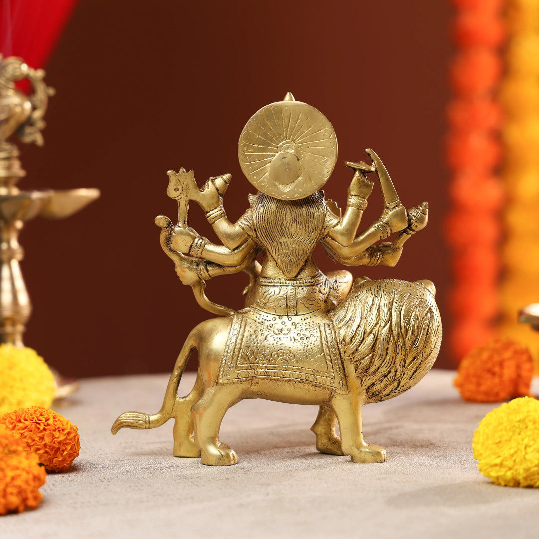 Brass Golden Antique Goddess Durga Idol 3