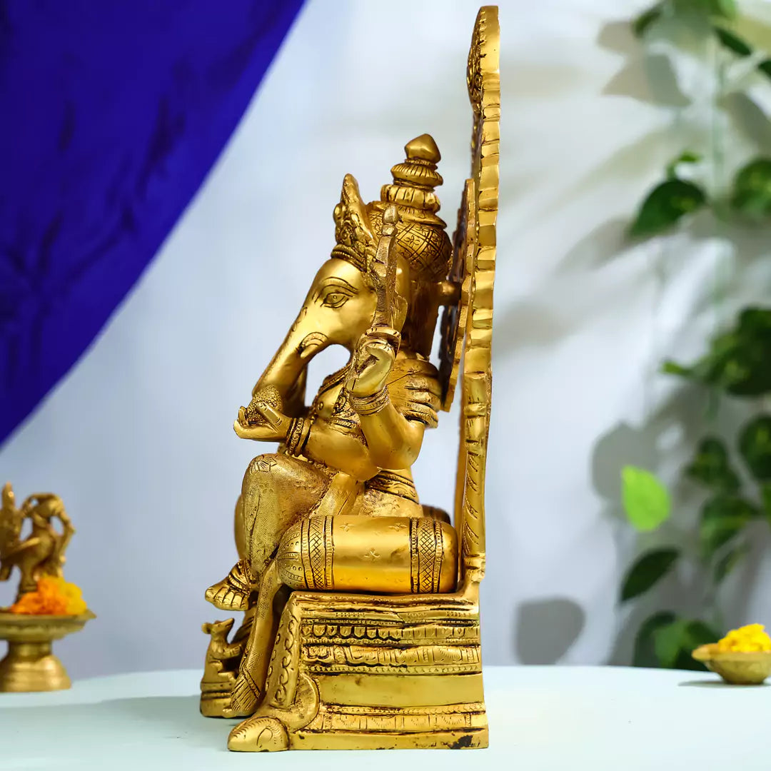 Brass Lord Ganesha Idol Seated on Throne 2