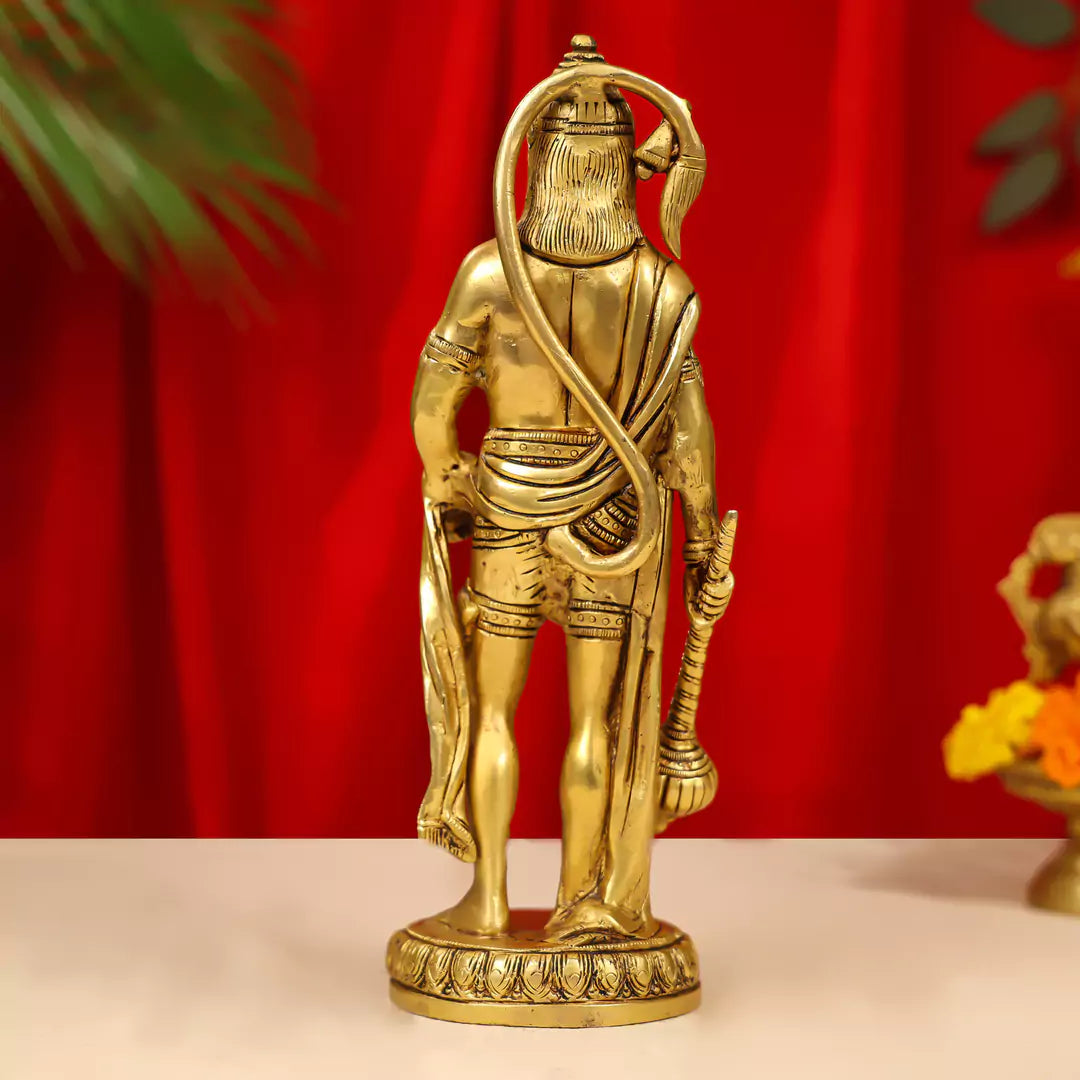 Brass Lord Hanuman Idol Standing On Round Base 10"_3