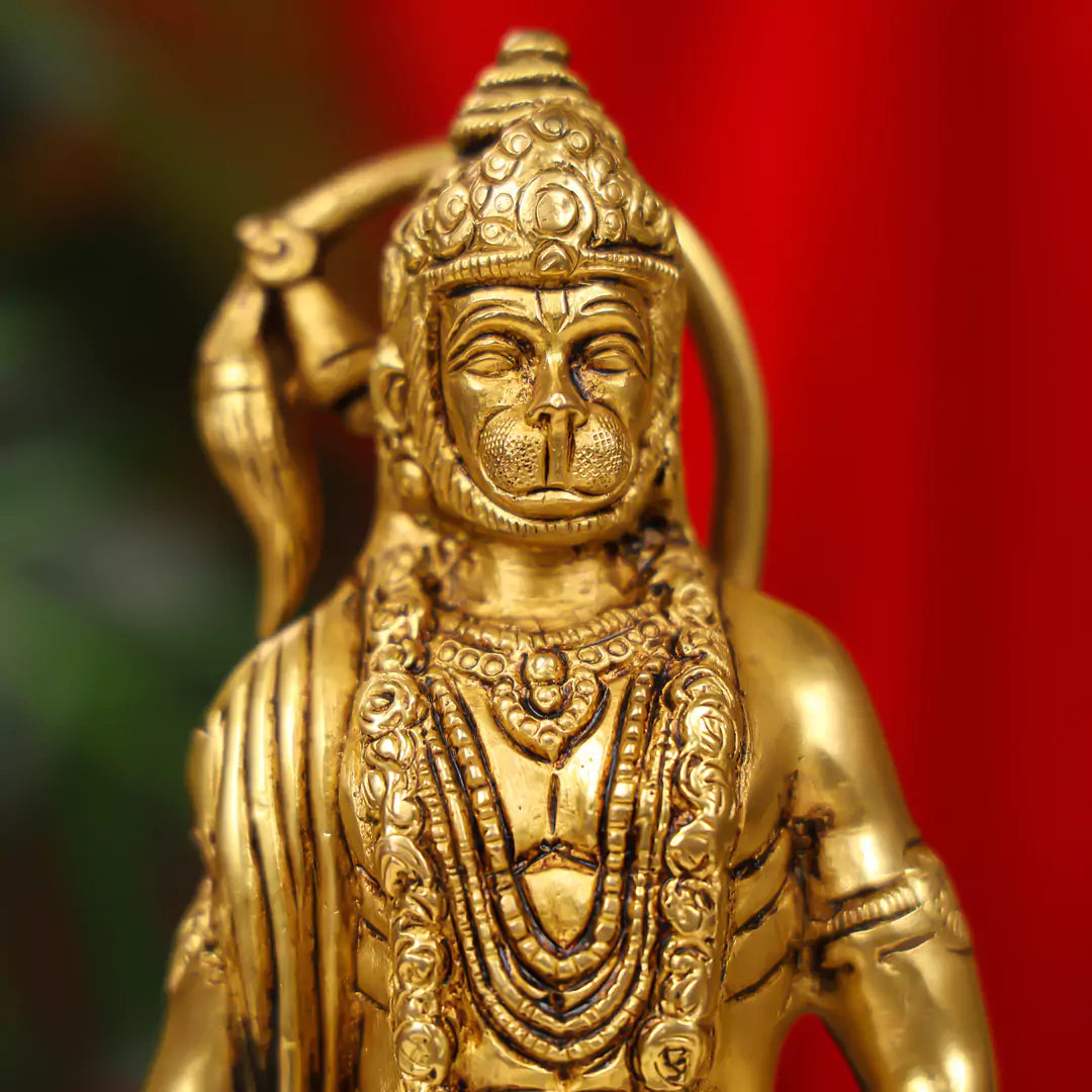 Brass Lord Hanuman Idol Standing On Round Base 10"_4