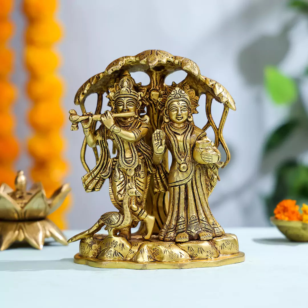 Brass Lord Radha Krishna Standing under the Tree 1