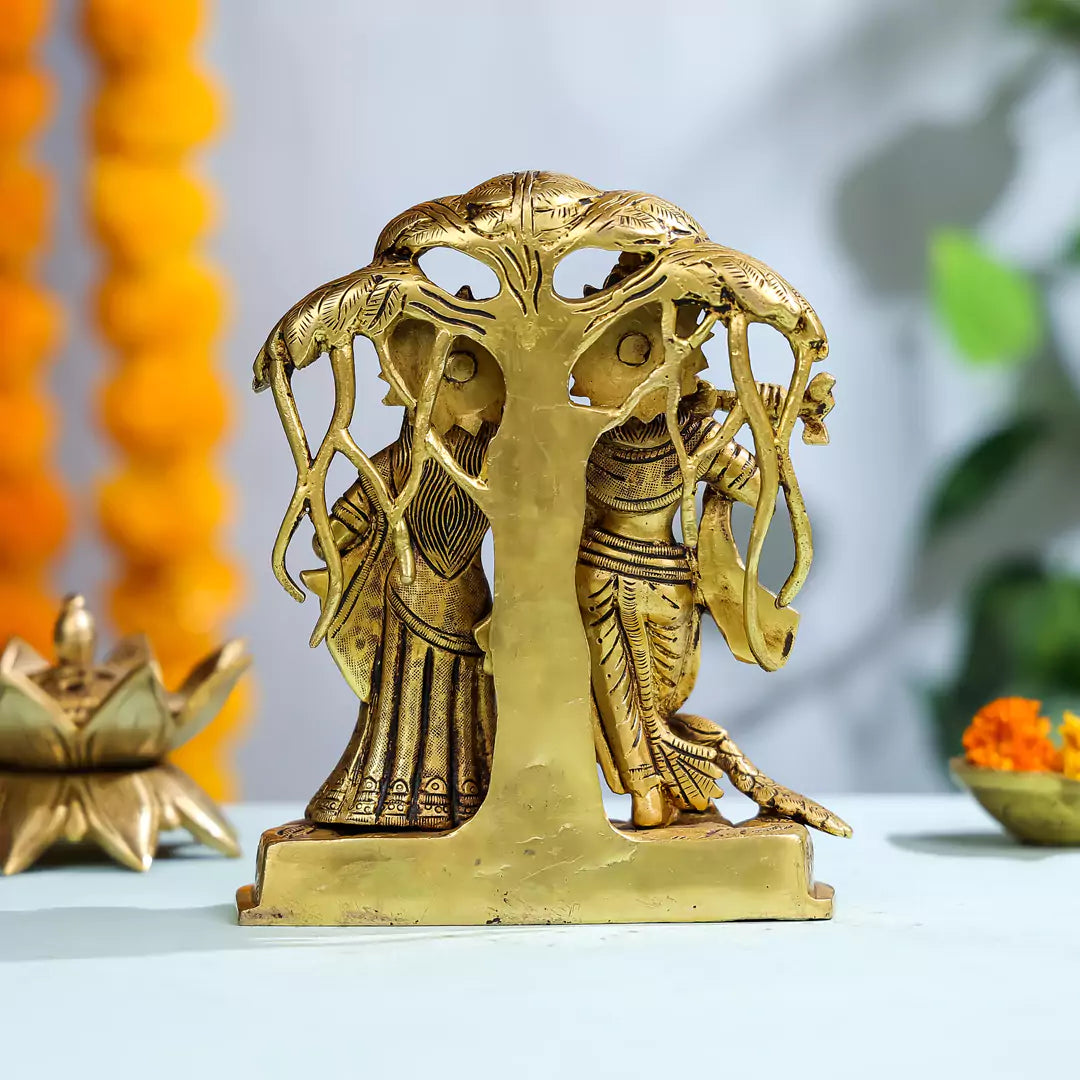 Brass Lord Radha Krishna Standing under the Tree 3
