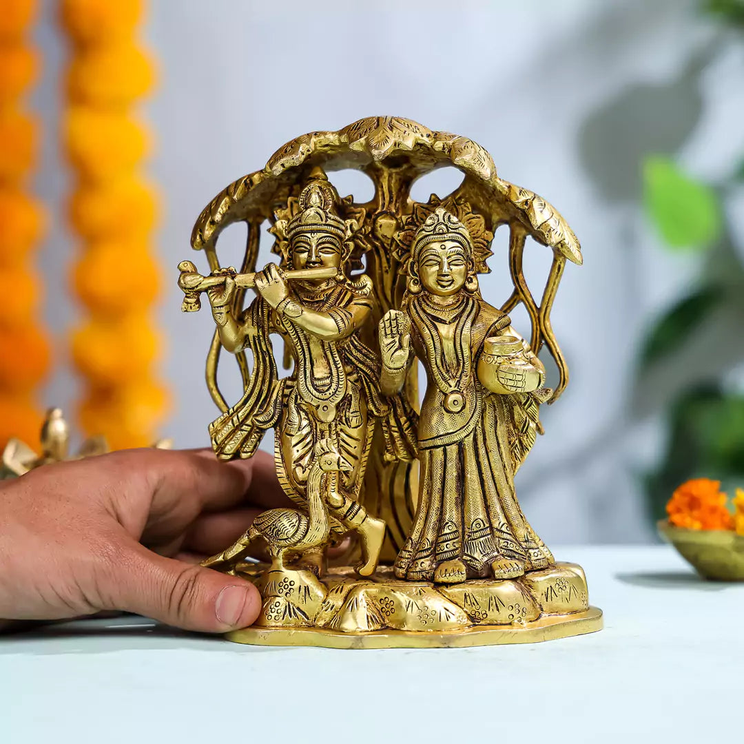 Brass Lord Radha Krishna Standing under the Tree 4
