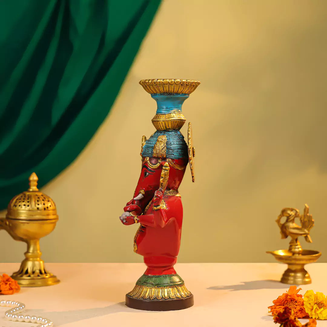 Coloured Brass Lord Ganesha Candle Stand 14" 2