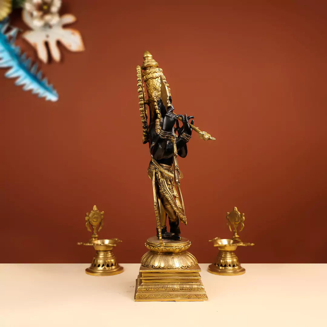 Coloured Brass Lord Krishna Murlidhar Idol - 3