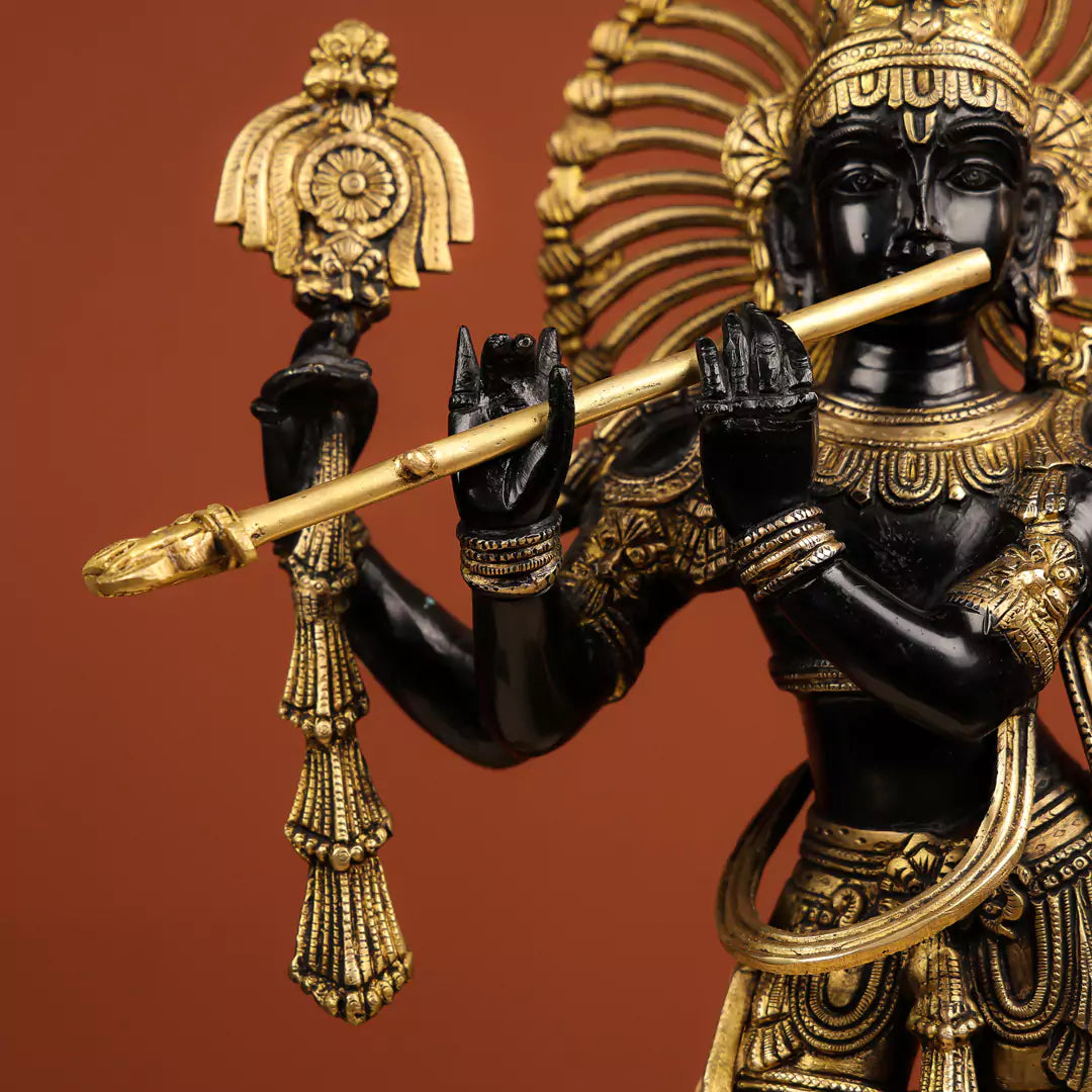 Coloured Brass Lord Krishna Murlidhar Idol - 5