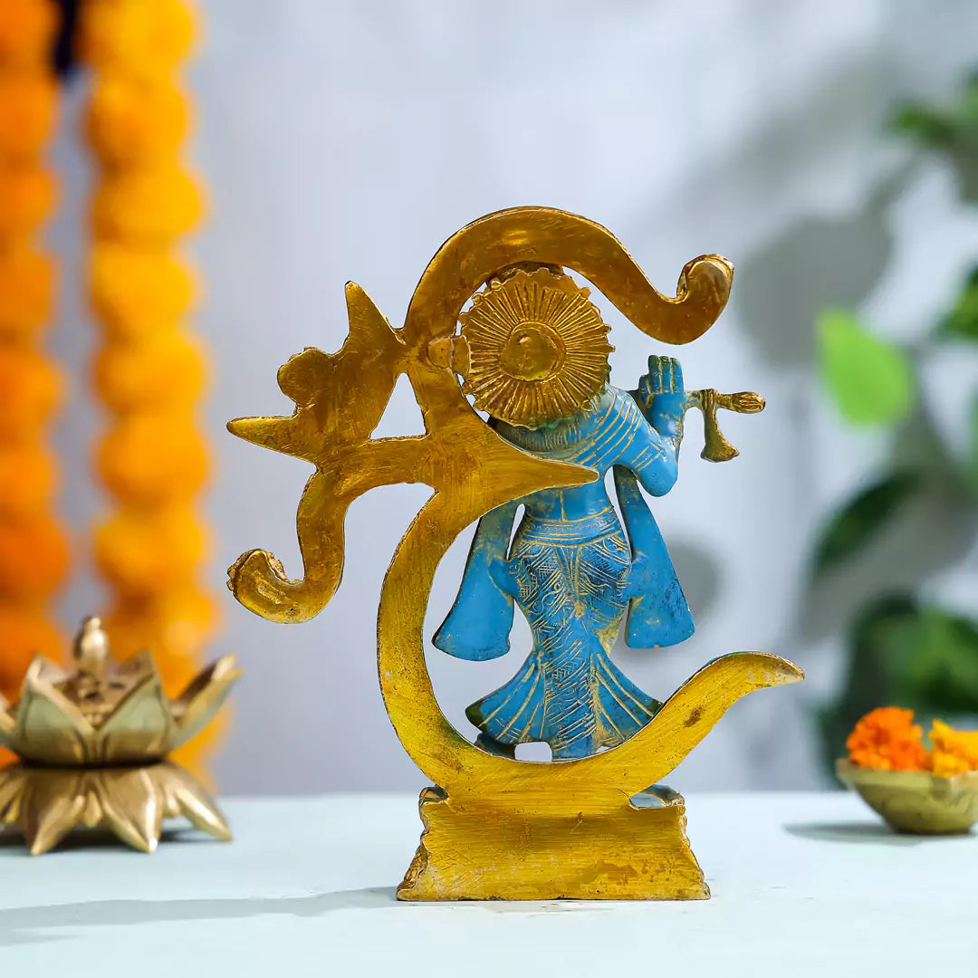 Coloured Brass Lord Krishna with OM Signage 2