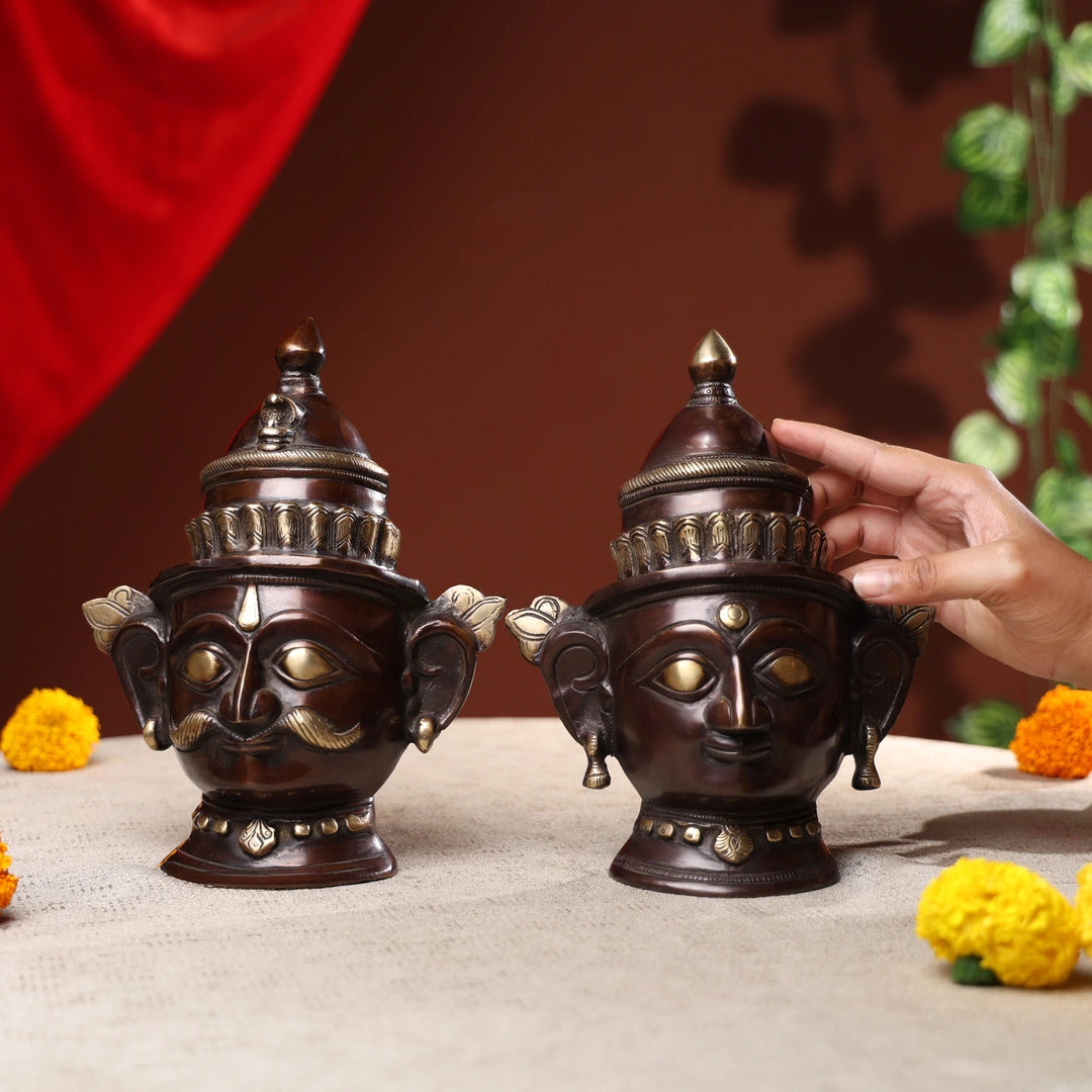 Goddess Gauri and Lord Shiva Antique Brown Mask 1