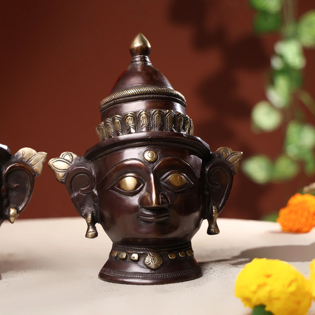 Goddess Gauri and Lord Shiva Antique Brown Mask 4