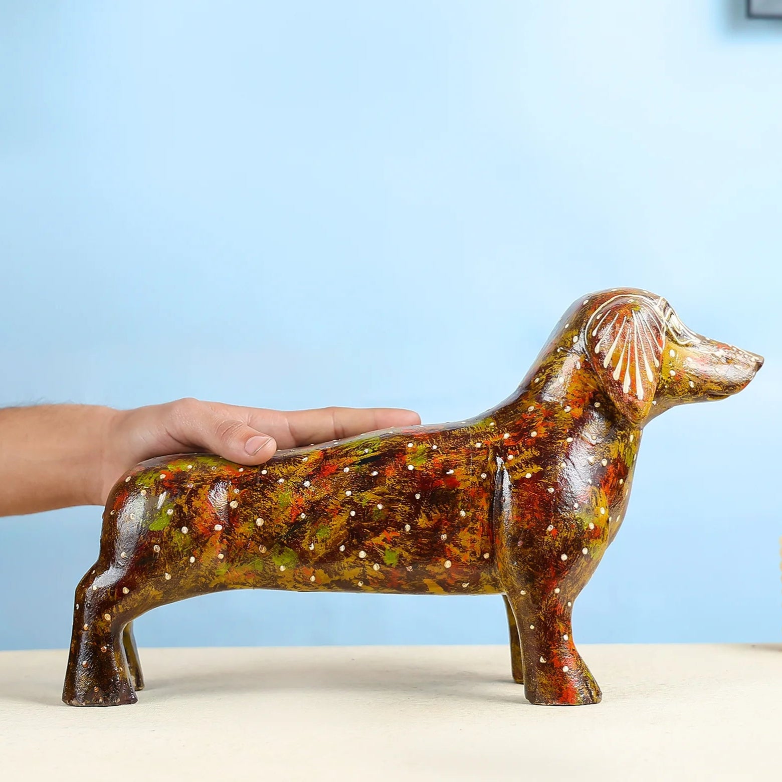 Handcrafted Colourful Dachshund Dog Figurine for Home Decor