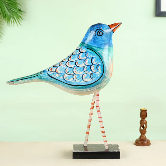 Handcrafted Wooden Bluebird Figurine With Artistic Detailing