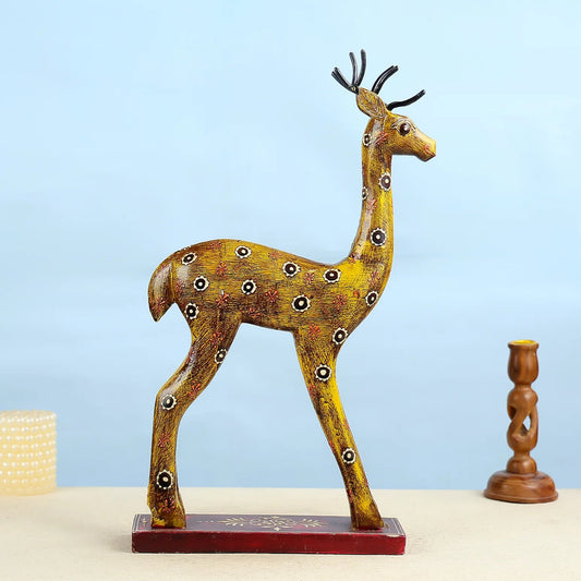Handcrafted Wooden Deer With Intricate Art Design
