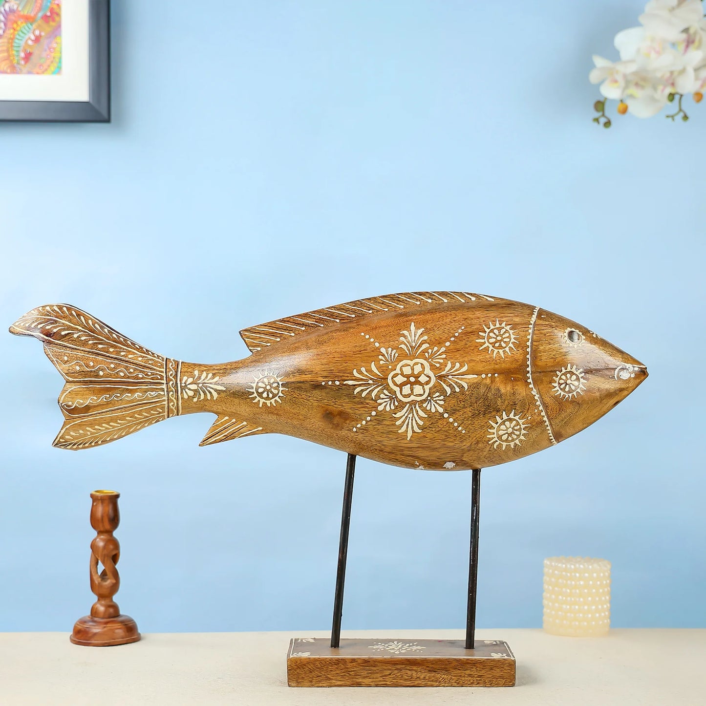 Handcrafted Wooden Fish on Stand