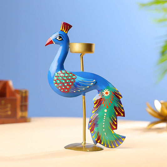 Handpainted Iron Peacock T-Light Holder