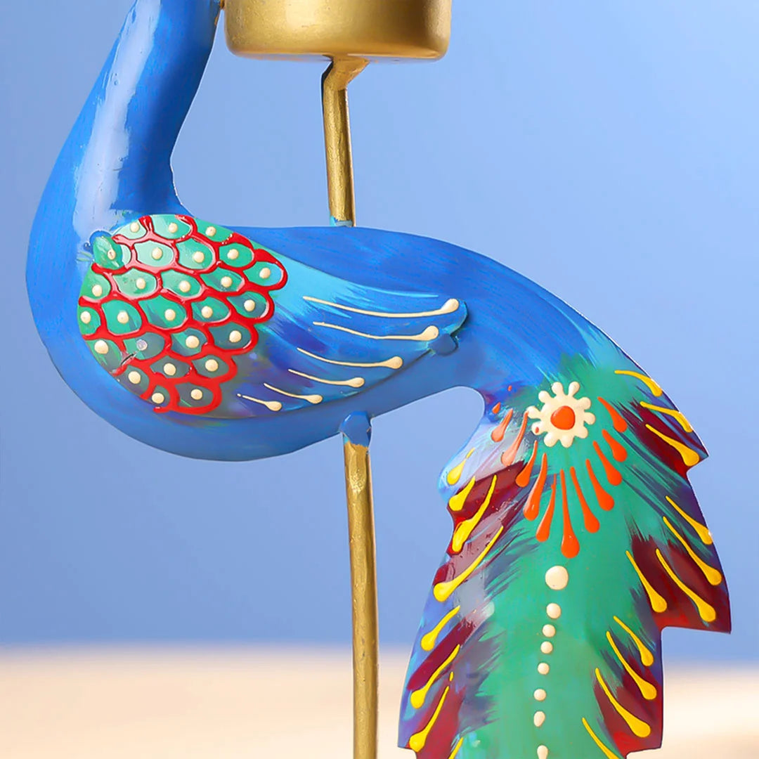 Handpainted Iron Peacock T-Light Holder