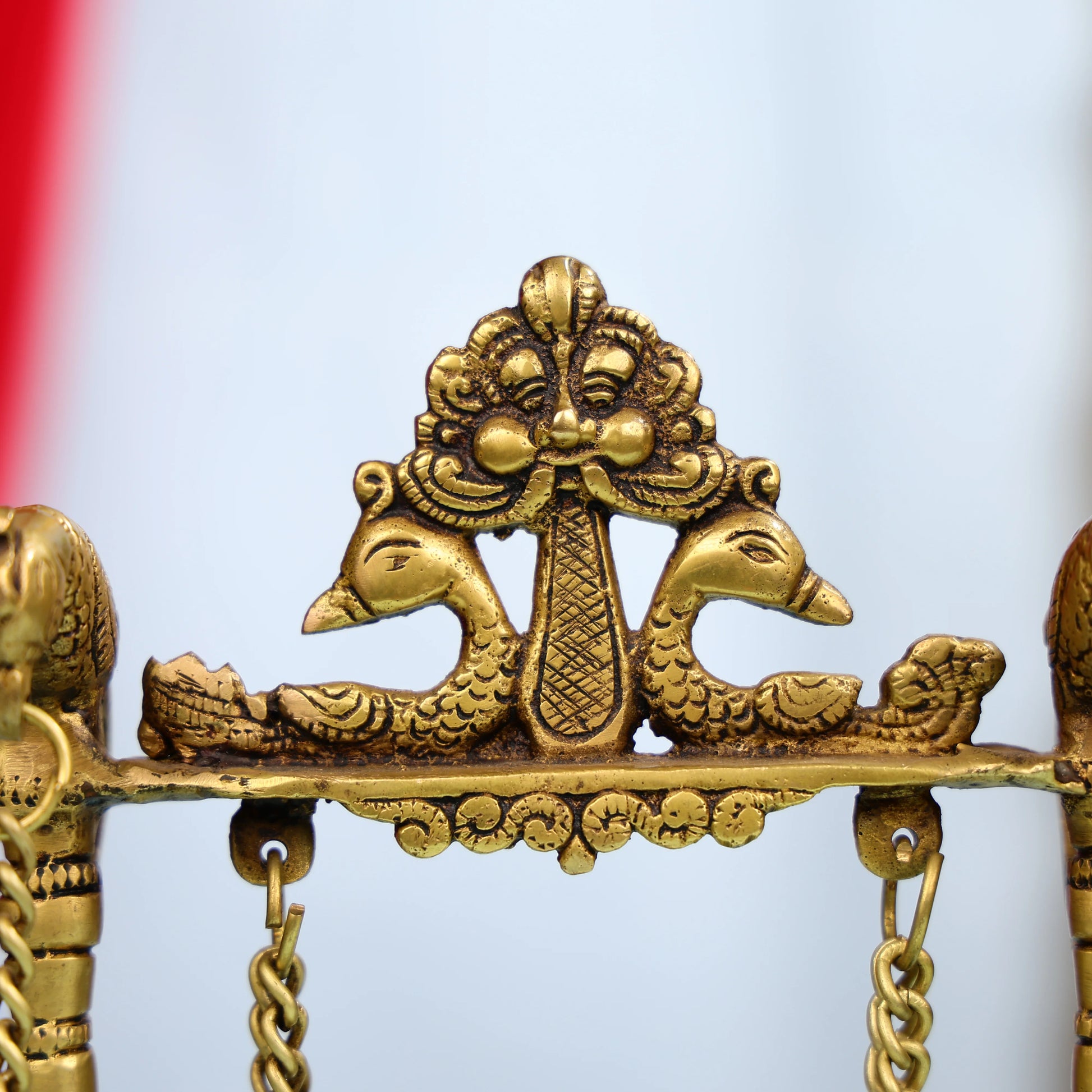 Brass Lord Ganesha on Swings Idol with Hanging Panch Diya on Both sides