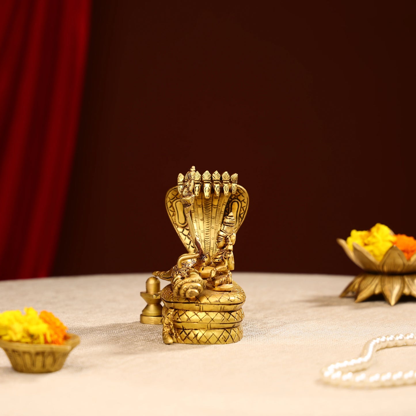 Brass Lord Vishnu & Maa Lakshmi Idol On Sheshnag