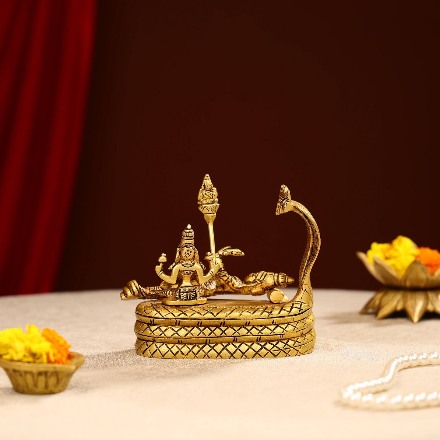 Brass Lord Vishnu & Maa Lakshmi Idol On Sheshnag