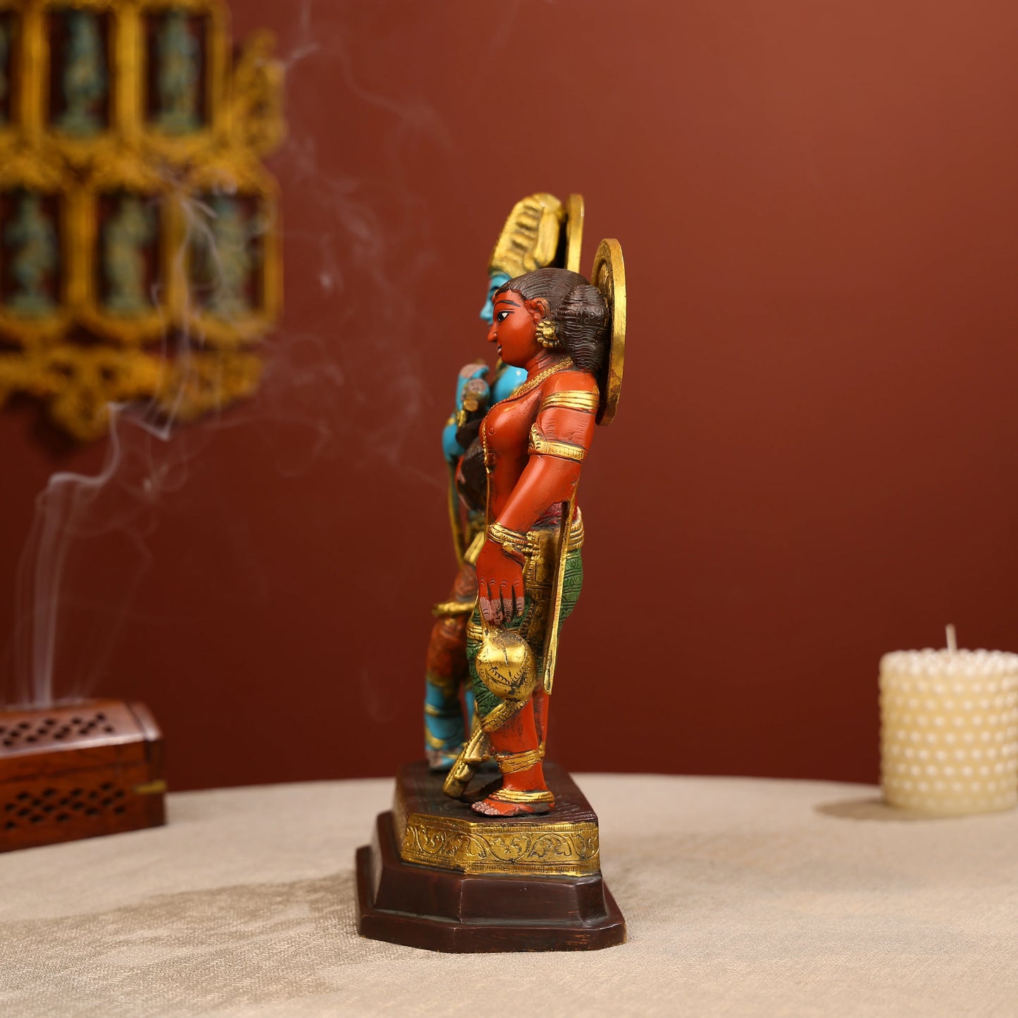 Coloured Brass Radha And Krishna Statue