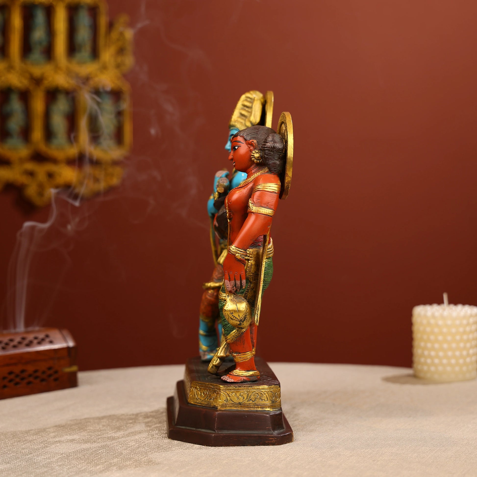 Coloured Brass Radha And Krishna Statue