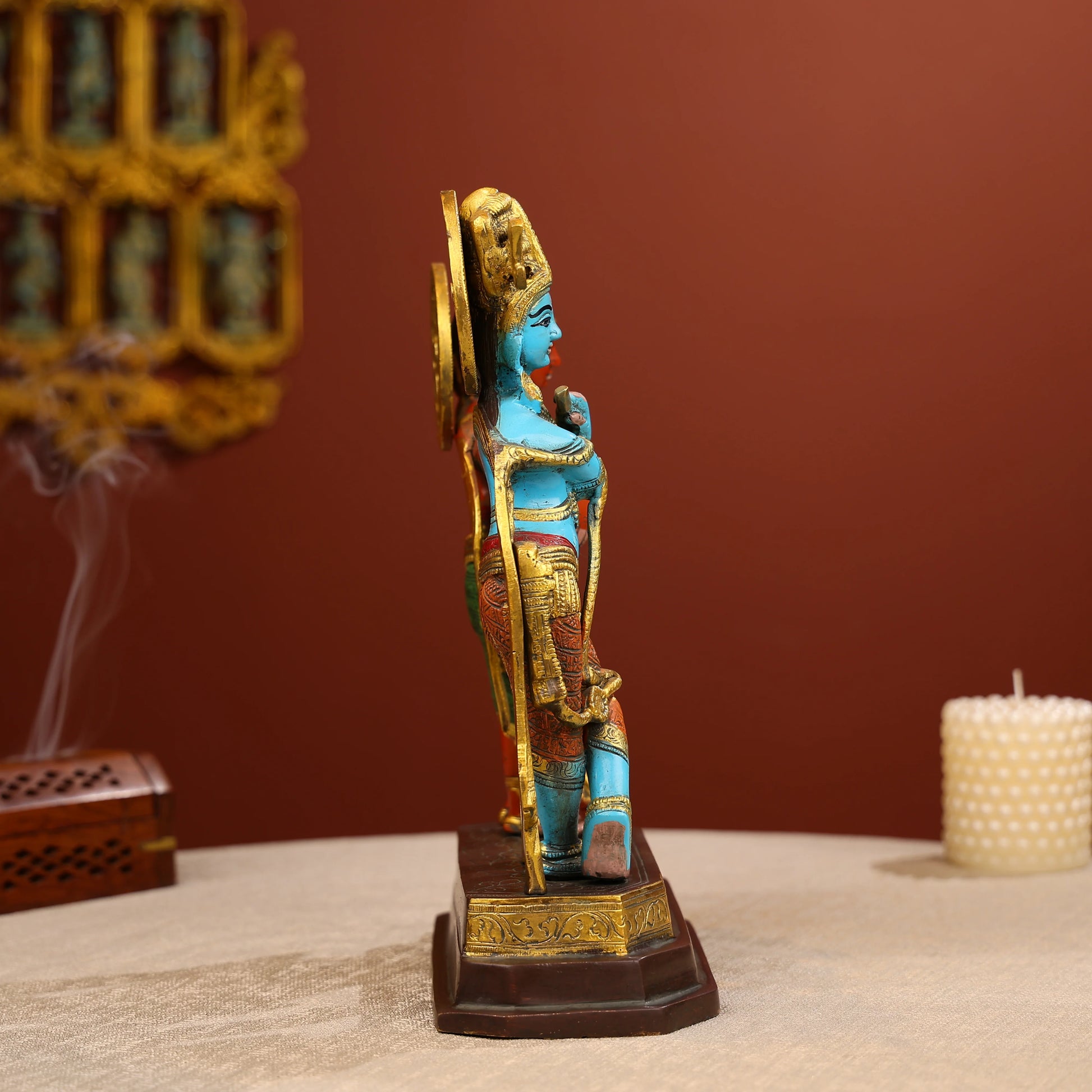Coloured Brass Radha And Krishna Statue