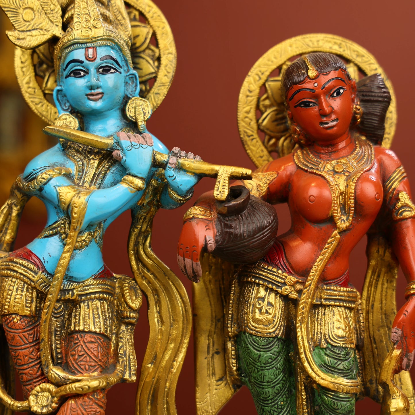 Coloured Brass Radha And Krishna Statue