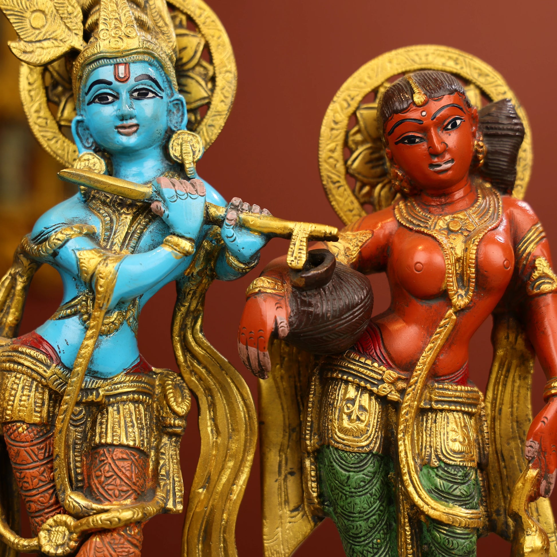 Coloured Brass Radha And Krishna Statue