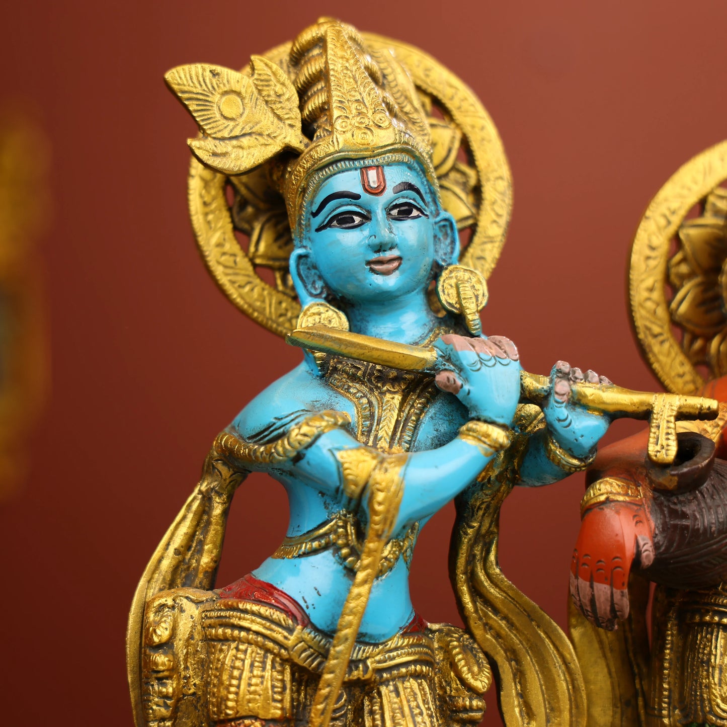 Coloured Brass Radha And Krishna Statue