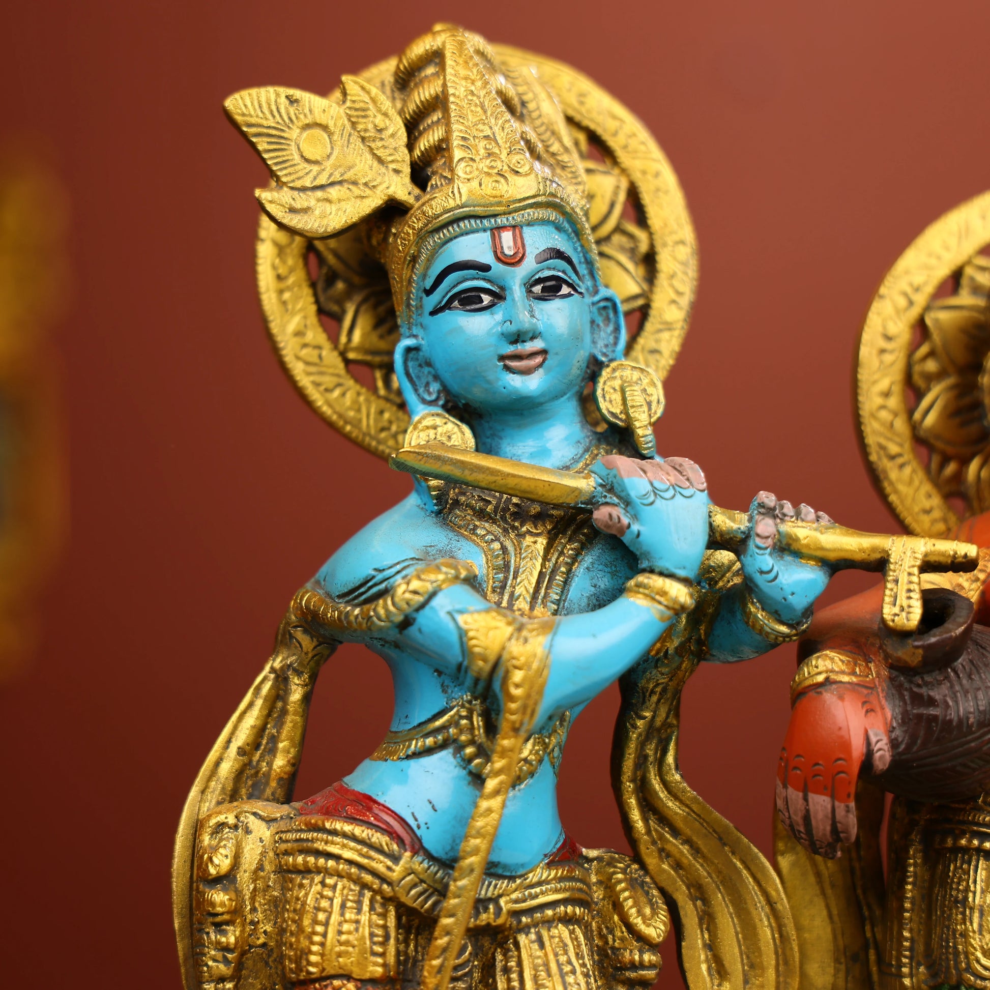 Coloured Brass Radha And Krishna Statue