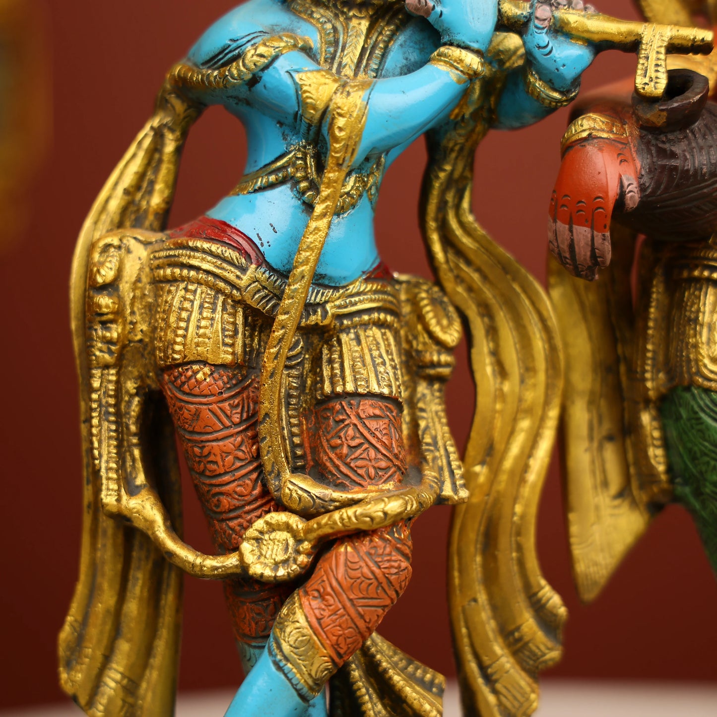 Coloured Brass Radha And Krishna Statue