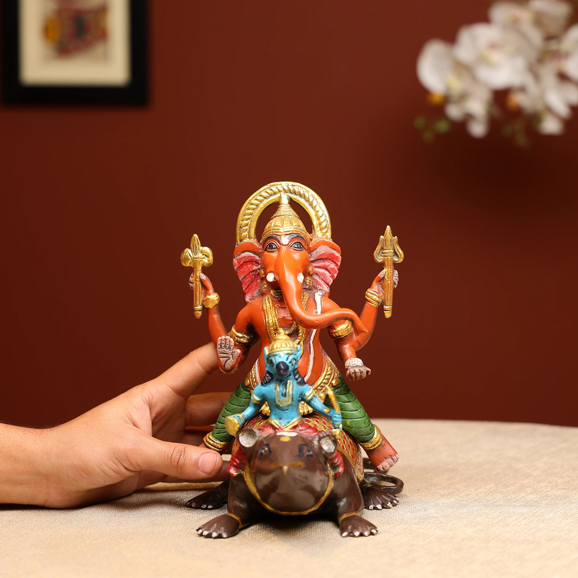 Brass Lord Ganesh Statue Seated On Mushak