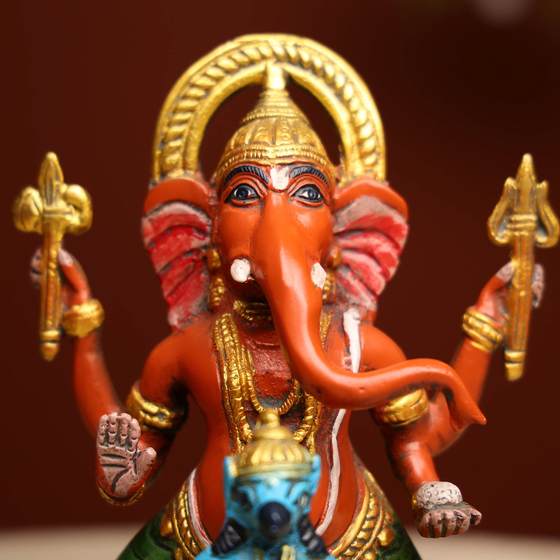 Brass Lord Ganesh Statue Seated On Mushak