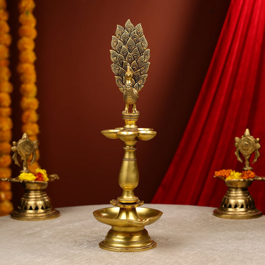 Brass Multi Level Peacock Diya