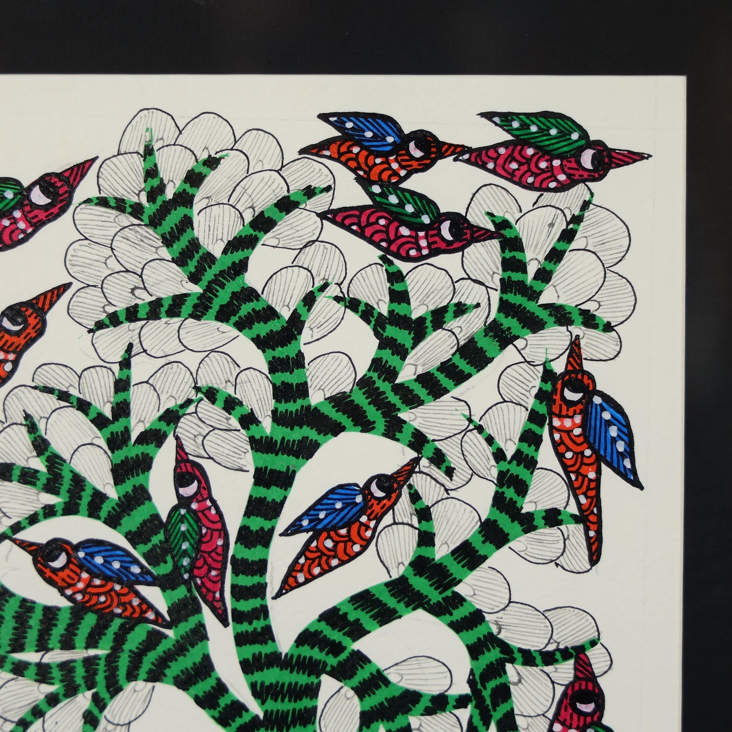 Gond Hand-painted Elephant Standing Under A Tree Wall Art