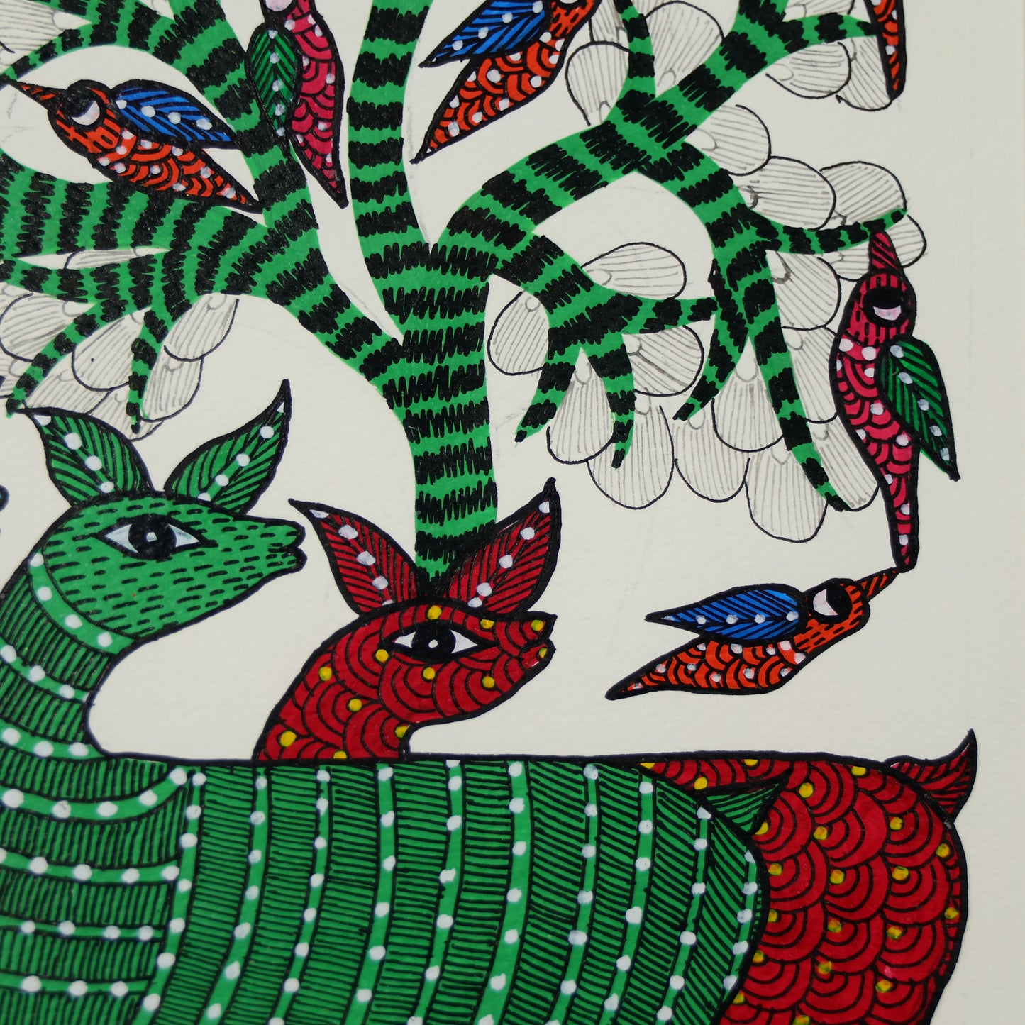 Gond Hand-painted Elephant Standing Under A Tree Wall Art