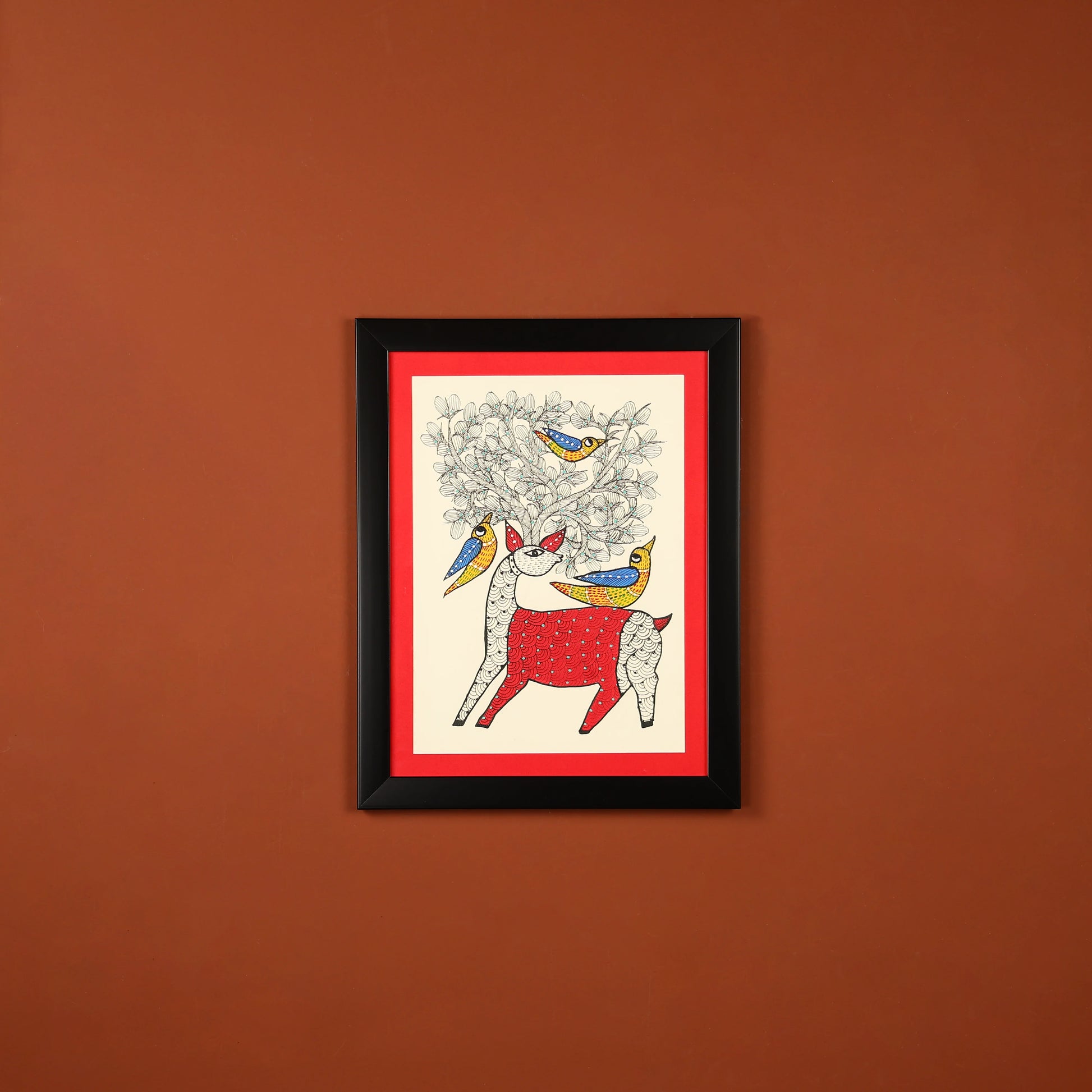 Gond Hand-painted Deer Standing Quietly By A Tree