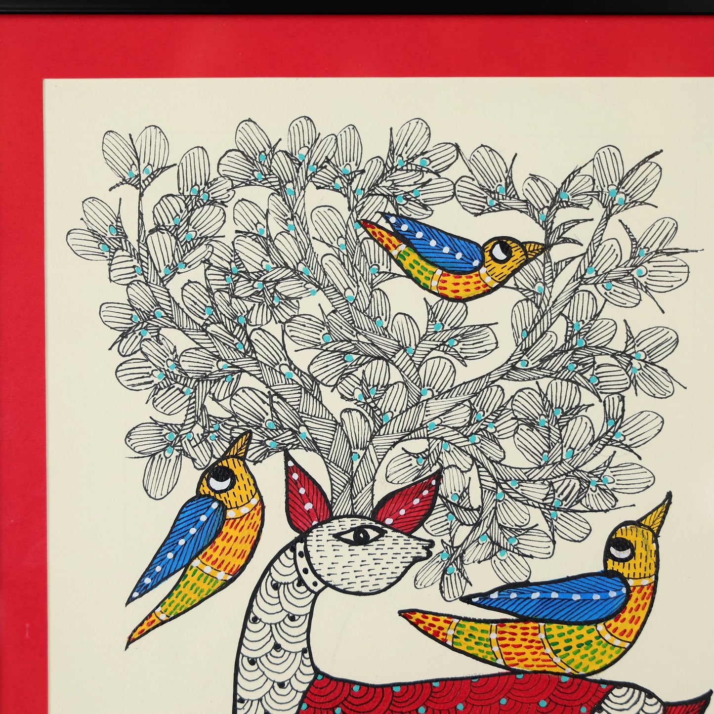 Gond Hand-painted Deer Standing Quietly By A Tree