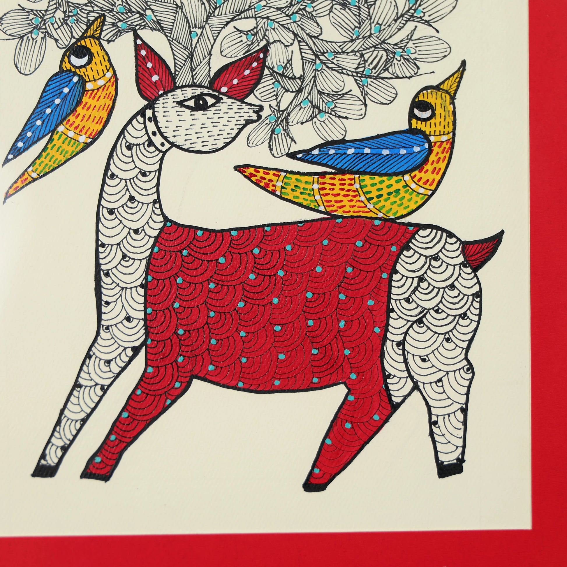 Gond Hand-painted Deer Standing Quietly By A Tree