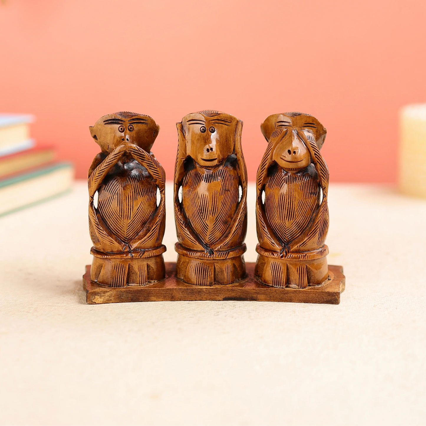 Handmade Wood Gandhiji 3 Monkey Set
