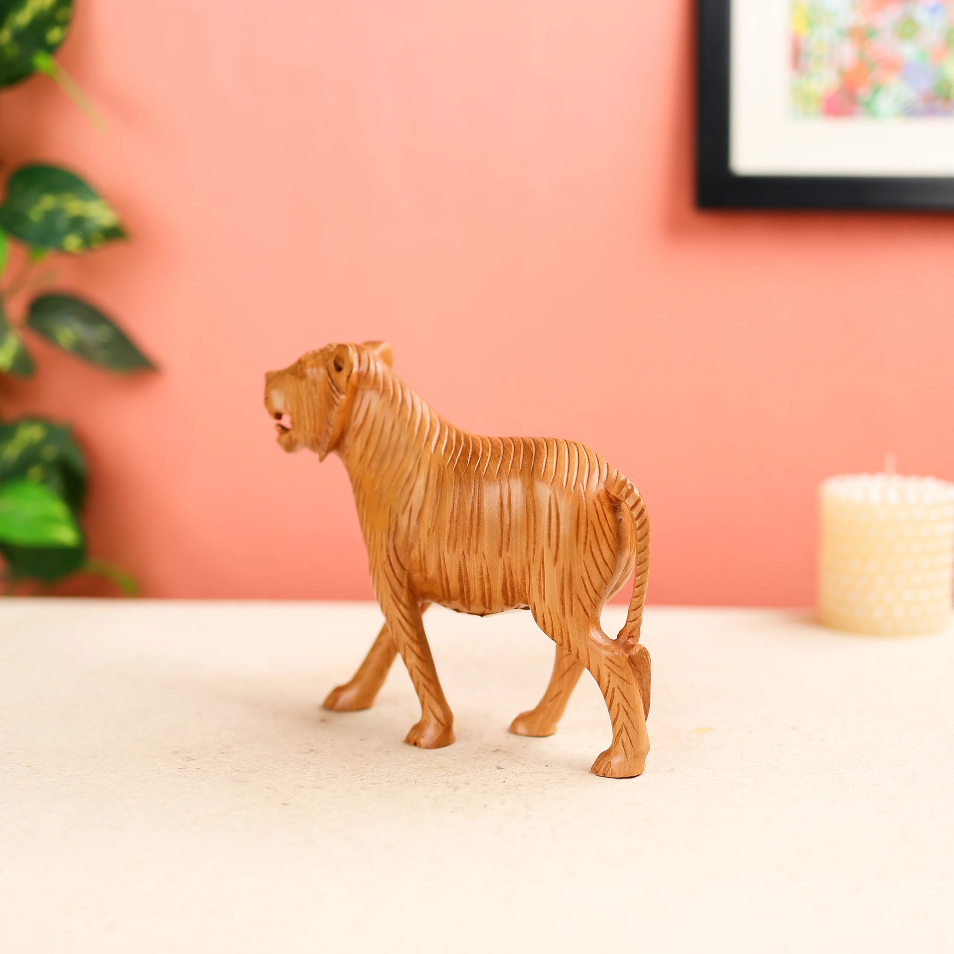 Kadam Wood Carved Royal Bengal Tiger Table Decor