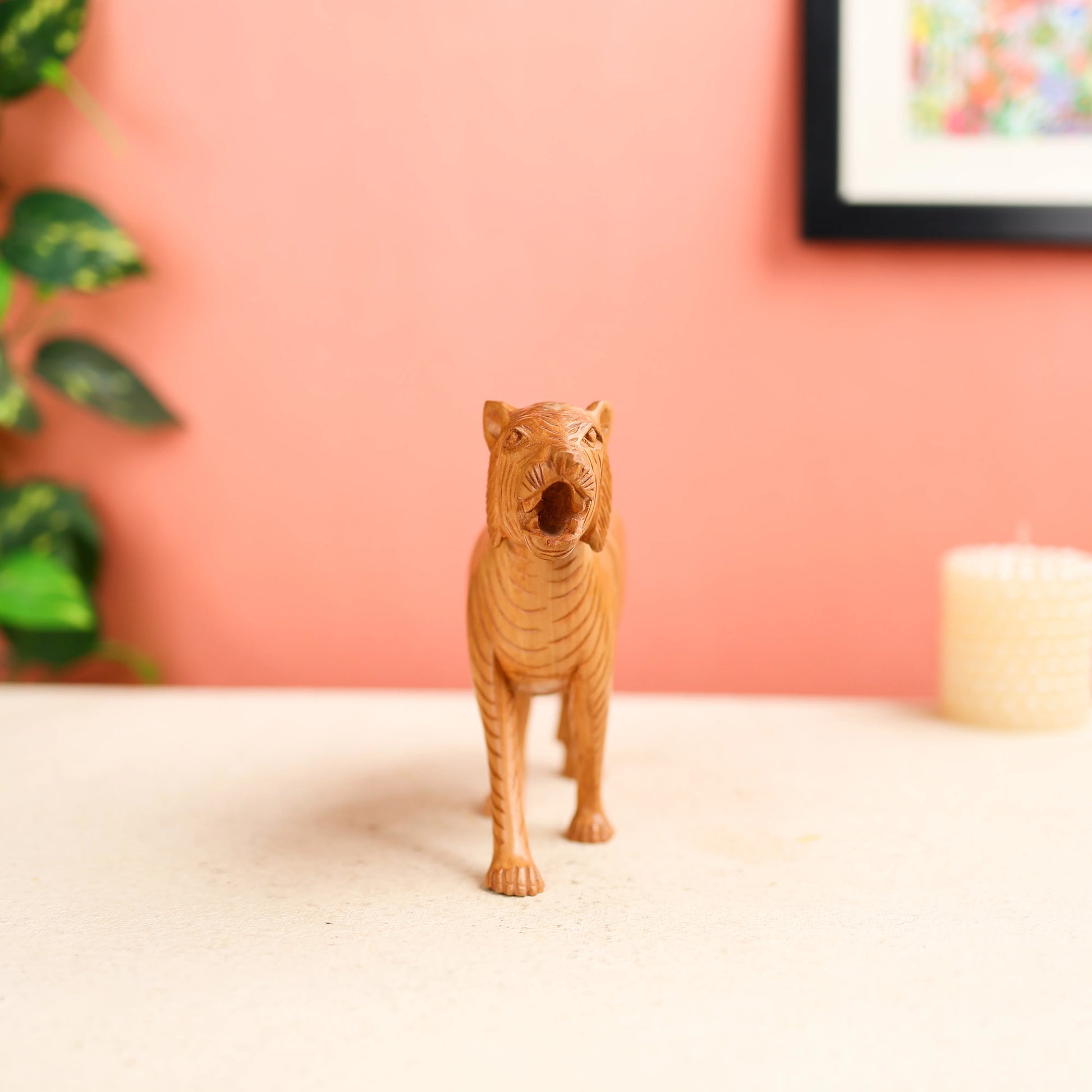 Kadam Wood Carved Royal Bengal Tiger Table Decor